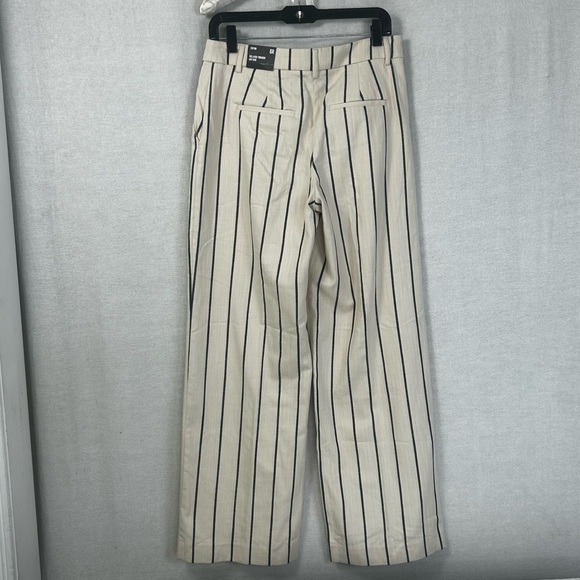 Express Editor Relaxed Trouser Wide Leg Beige Black Stripe Mid Rise Pant 6R NWT - Picture 5 of 15